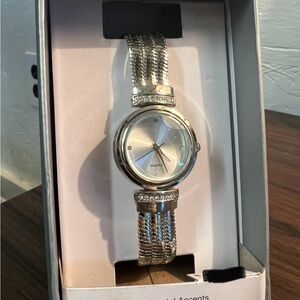 Silver Quartz Watch with Crystal Accents
